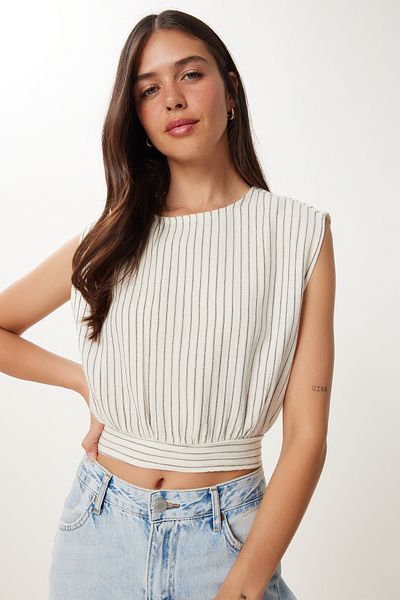 Lovelyİstanbul Striped Muslin Crop Blouse