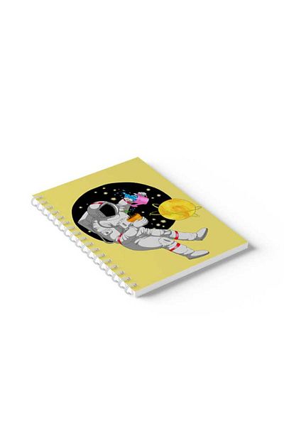 LOWHA Spiral Notebook with Front and Back Hard Covers Featuring Astronaut with Plant Design