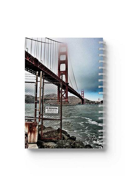 LOWHA Spiral Notebook with Front and Back Hard Covers Featuring Golden Gate Bridge Design