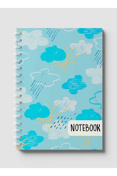 LOWHA Spiral Notebook with Front and Back Hard Covers Featuring Rain Doodle Design