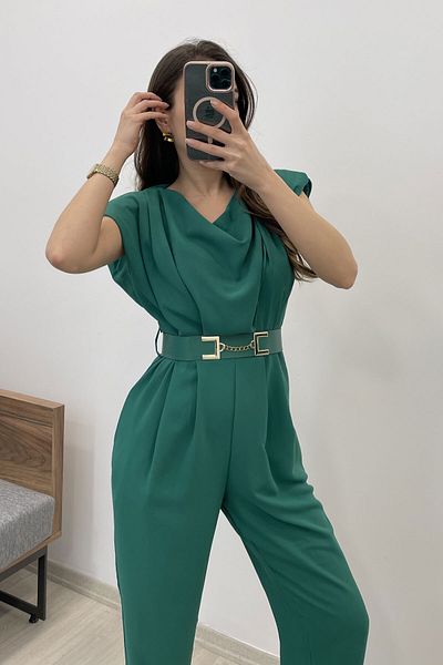 Nazline Women's Belt Detailed Padded Pocket Jumpsuit