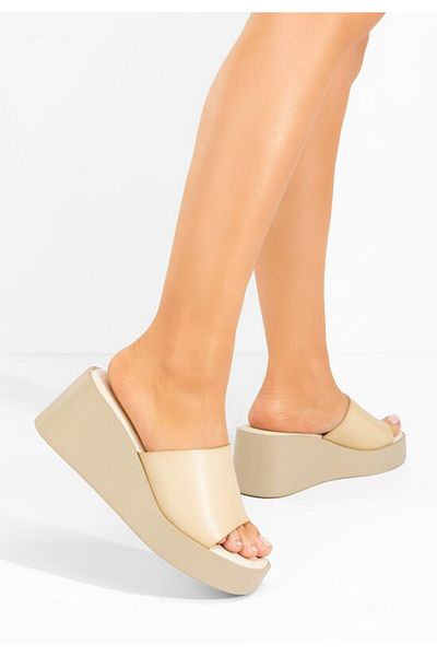 B T Shoes Kamilya beige platform slippers