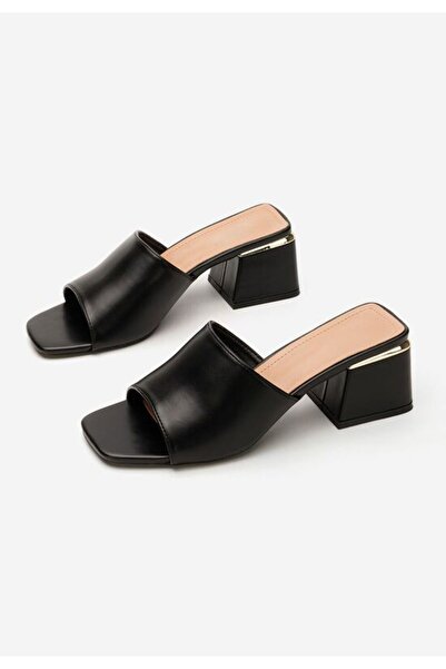 B T Shoes Black Janna chunky heel slippers