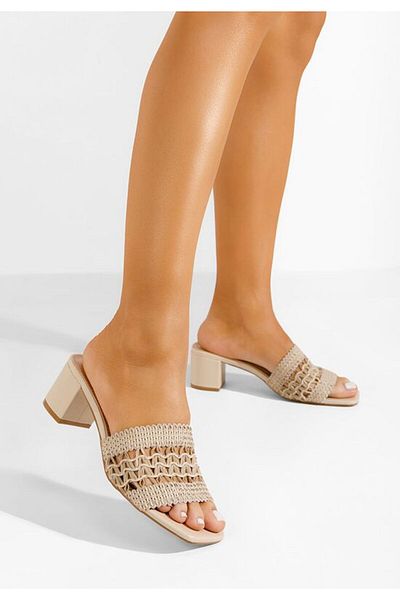 B T Shoes Meteia beige chunky heel slippers