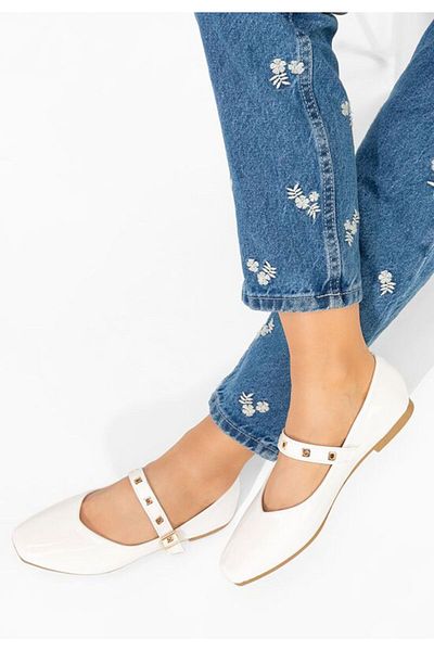 B T Shoes Clario women's white ballet flats