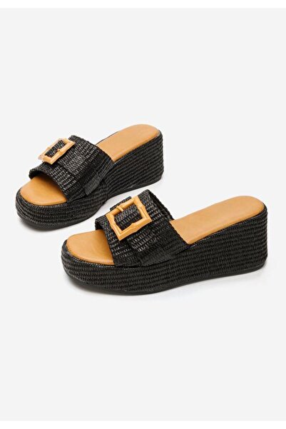 B T Shoes Black Estefana platform slippers