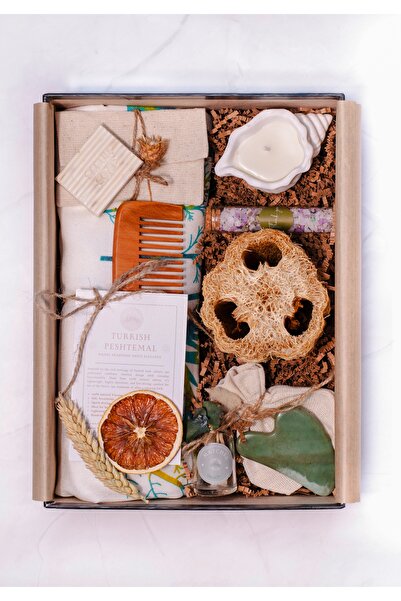 CherryBerry Design Mini Hamam Hediye Kutusu-Peştemal,Deniz Süngeri,Gua Sha Ta...