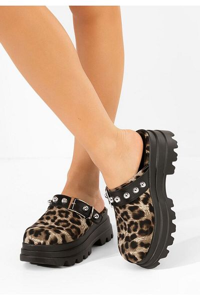 B T Shoes Women's Abenya leopard platform clogs