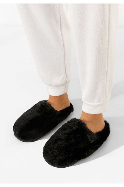 B T Shoes Marisa black fluffy slippers