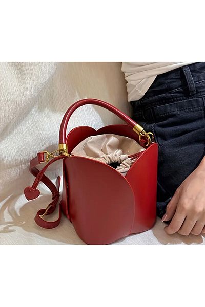 La Saade Carmen Luxe-Premium Flora Burgundy Drawstring Handbag (Has 3 Handles)