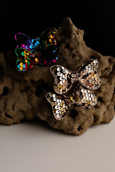 asya bijuteri Sequin Colorful Bow Buckle Set of 2 – Girl's Hair Clip 6X4 cm