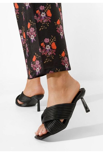 B T Shoes Myhta black heeled slippers