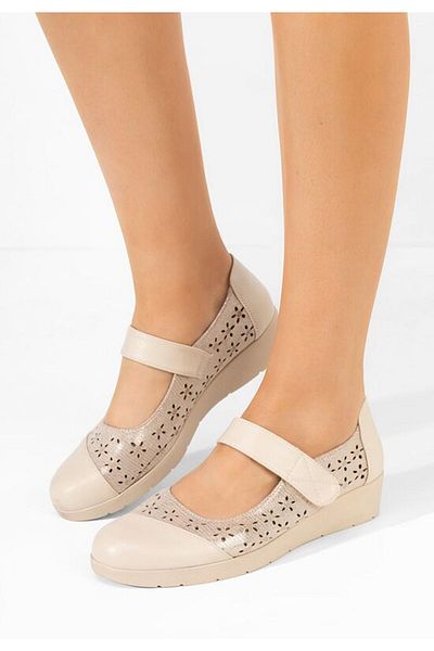 B T Shoes Laverna beige perforated ballet flats