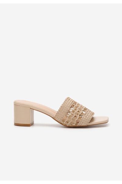 B T Shoes Meteia beige chunky heel slippers
