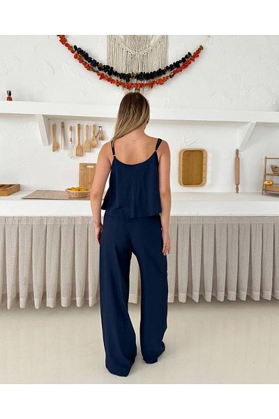 AL&SU BUTİK Women's Thin Strap Blouse Pants Suit