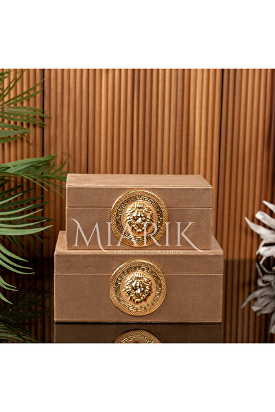 MIARIK DESIGN & DEKORASYON Dekoratif 2li Aslan Süet Deri Kutu