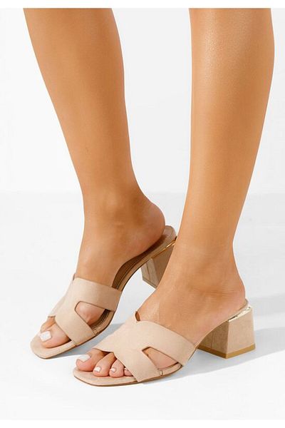 B T Shoes Velmia beige chunky heel slippers