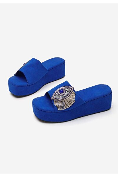B T Shoes Fyona blue platform slippers