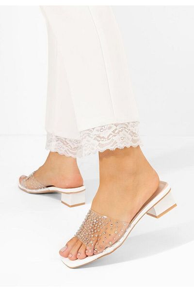 B T Shoes Concise white low-heeled slippers