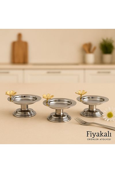 Fiyakalı Ürünler Atölyesi 6-Piece Butterfly Gold Macaron Bowl, Turkish Delight Bowl, Tea and Coffee Side Presentation Bowl, Metal Sugar Bowl