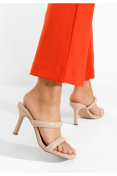 B T Shoes Zasha beige heeled slippers