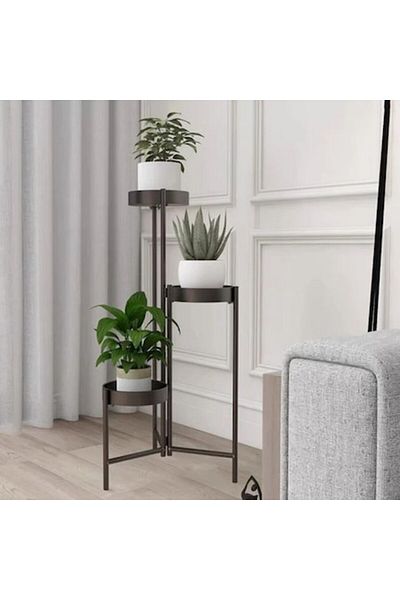OEM Suport metalic negru mat cu 3 niveluri pentru ghivece de flori 42x42x66cm