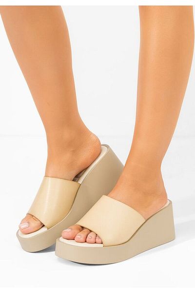 B T Shoes Kamilya beige platform slippers