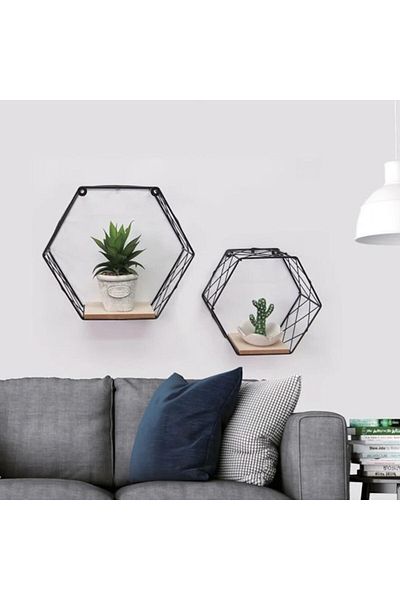 OEM Set Rafturi Decorative Metalice & MDF 2 Marimi Hexagon