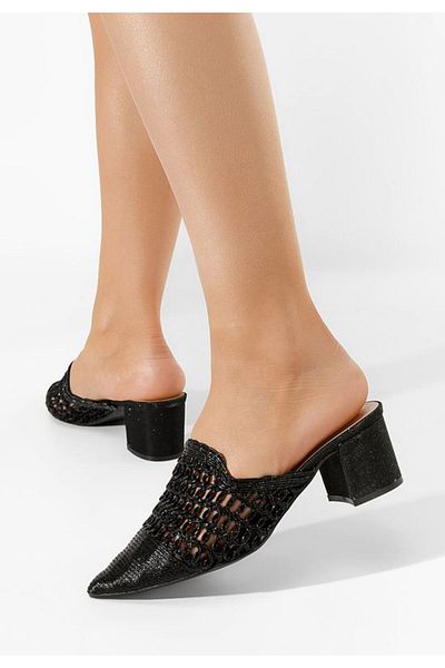 B T Shoes Divya black heeled slippers