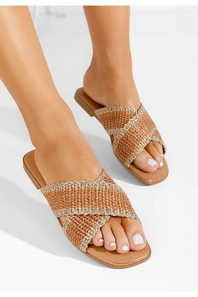 B T Shoes Jamira camel flat slippers