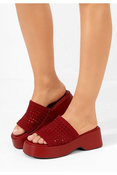 B T Shoes Manuela red platform slippers