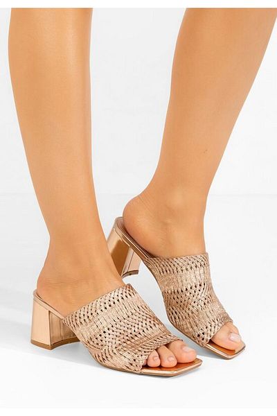 B T Shoes Papuci cu toc gros Jenesa champagne