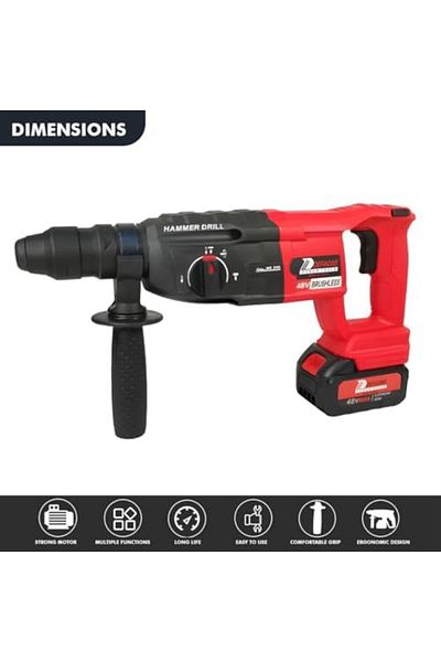 DEFAONS 48V Brushless Hammer Drill, SDS-Plus Chuck, 360° Handle, Cordless, for Concrete & Brick