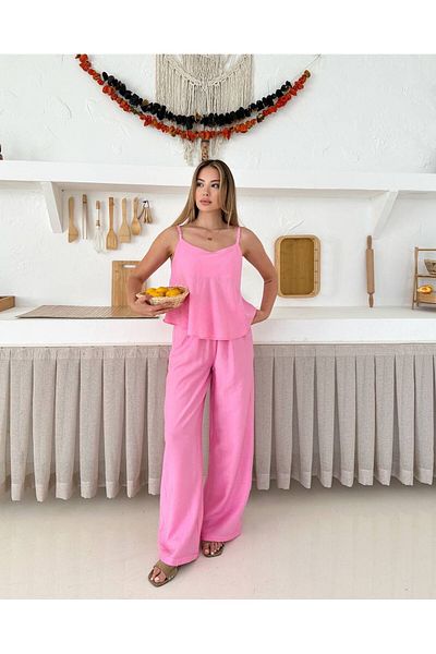 AL&SU BUTİK Women's Thin Strap Blouse Pants Suit