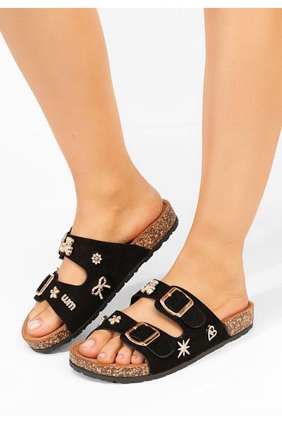 B T Shoes Black Moonie chunky-soled slippers