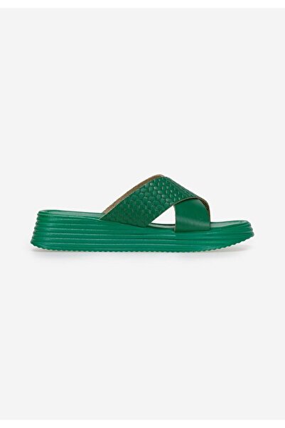 B T Shoes Grado women's green leather slippers