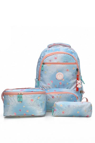 ELATAE Children's 3-Piece School Set Primary School Bag & Thermal Lunch Box & Pen Holder 1385