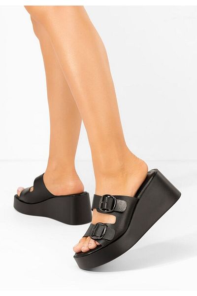 B T Shoes Petricia black platform slippers