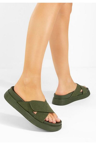 B T Shoes Cristela green flat slippers