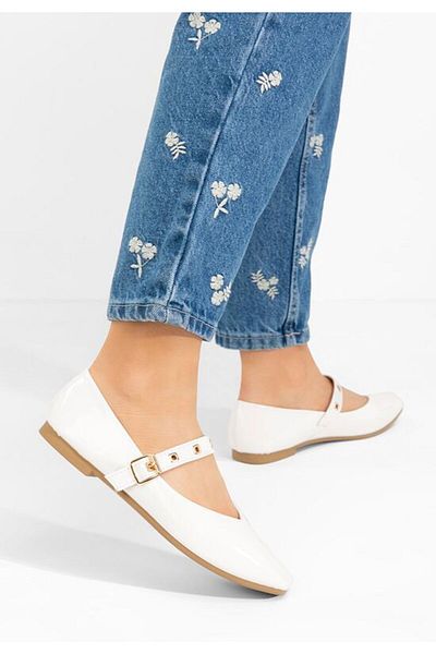 B T Shoes Clario women's white ballet flats