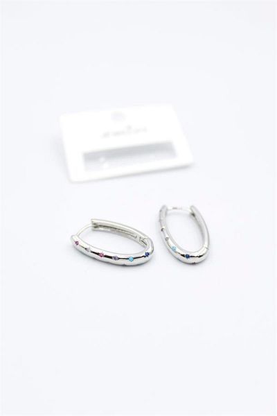 Rasanet Oval Jewelled Earrings - Silver
