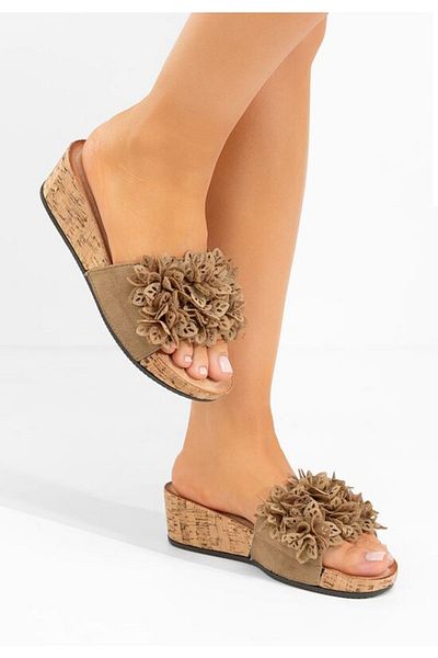 B T Shoes Floralia khaki platform slippers