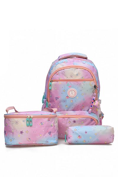 ELATAE Children's 3-Piece School Set Primary School Bag & Thermal Lunch Box & Pen Holder 1385