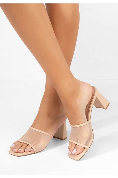 B T Shoes Beige Calysta chunky heel slippers