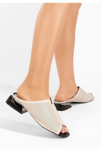 B T Shoes Fredrisa beige heeled slippers