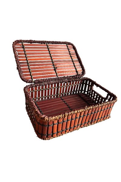 onyyapim Multi-Purpose Wicked Rectangular Basket with Lid – 10X28X18 cm