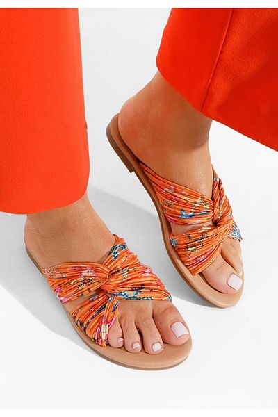 B T Shoes Moema orange flat slippers