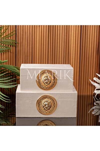 MIARIK DESIGN & DEKORASYON Dekoratif 2li Aslan Süet Deri Kutu