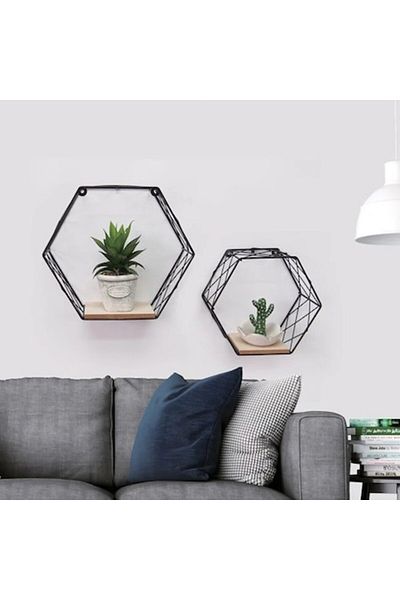 OEM Set Rafturi Decorative Metalice & MDF 2 Marimi Hexagon