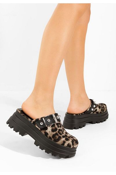 B T Shoes Women's Abenya leopard platform clogs